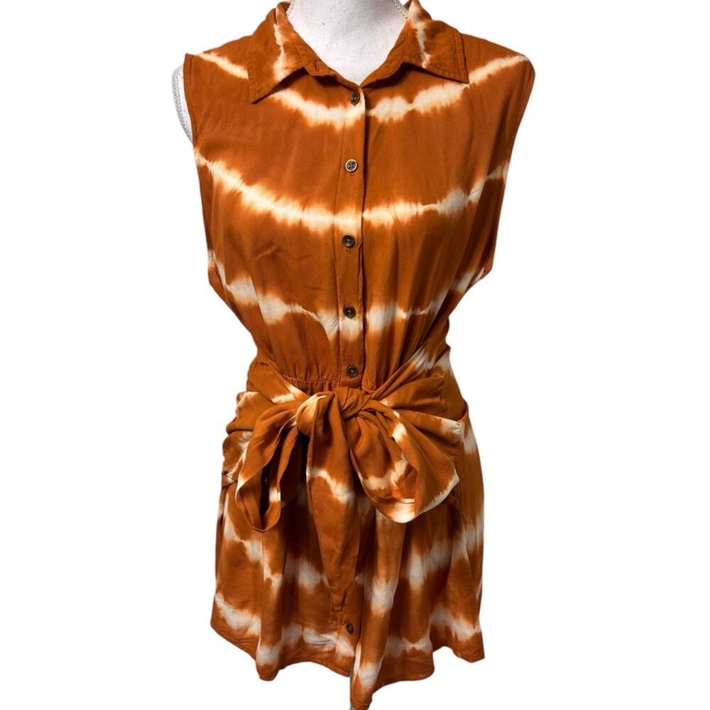 JEN'S PIRATE BOOTY TIE-DYE ORANGE WHITE WOMEN TIE UP MINI DRESS SIZE LARGE